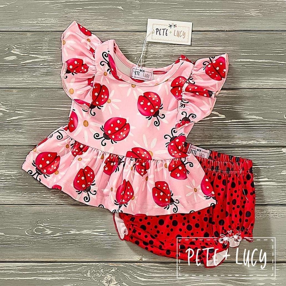 Pete & Lucy Ladybug Girl Bummie Set 0-3 mos NWT‎